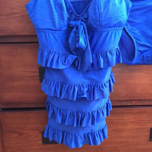 Betsey Johnson Swim Royal Blue Ruffle Two Piece Swimsuit, Size Medium - Picture 3 of 16